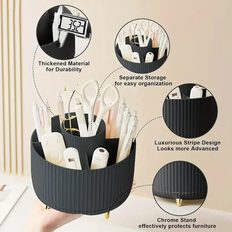 Support de pinceaux de maquillage rotatif à 360° à 5 emplacements et organiseur de bureau